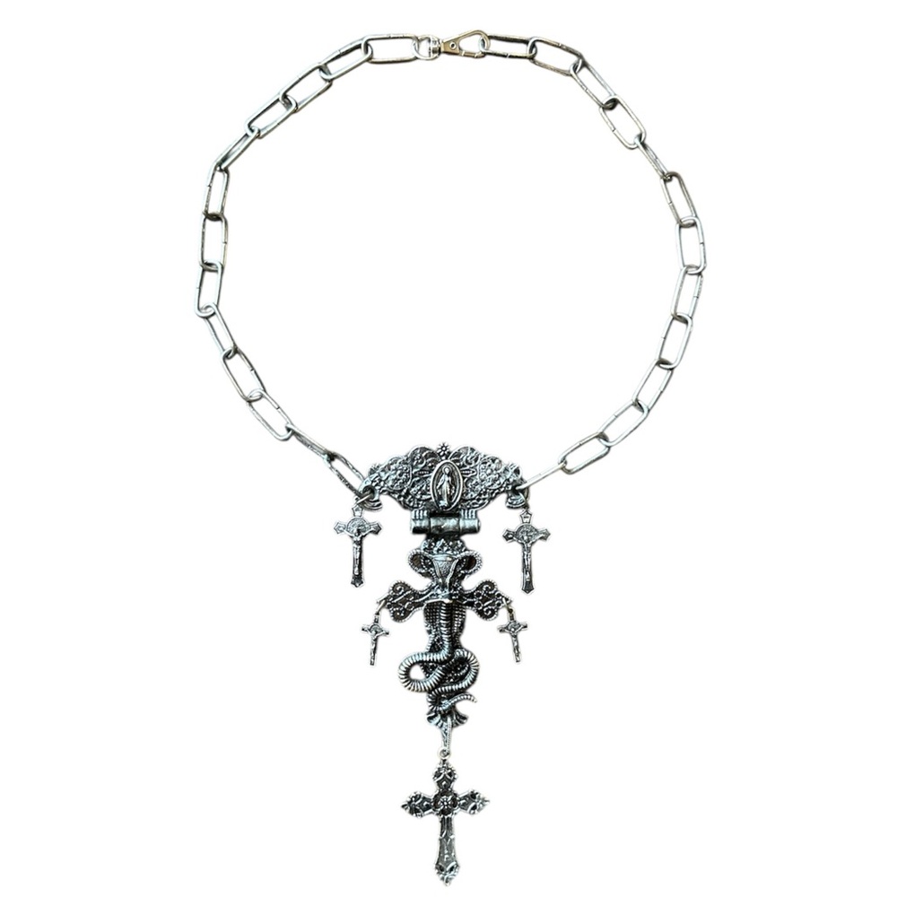 Vintage Jean Paul Gaultier JPG Mary Cobra Cross Pendant Necklace